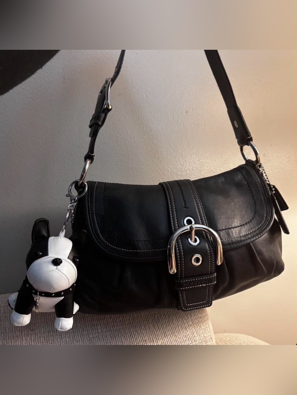 Vintage Pleated Black Soho Coach Flap Bag - F15204